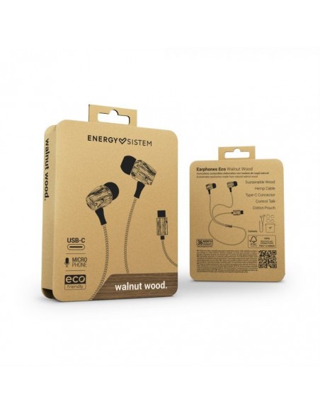 Energy Sistem Eco Walnut Wood Auriculares Alámbrico Dentro de oído Música USB Tipo C Madera