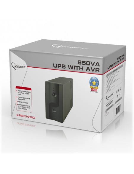 Gembird UPS-PC-652A sistema de alimentación ininterrumpida (UPS) Línea interactiva 0,65 kVA 390 W 3 salidas AC