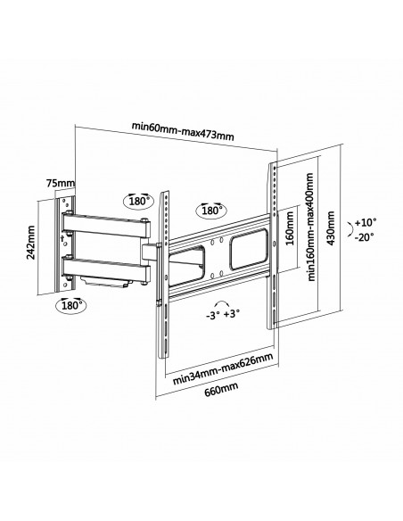AISENS WT70TSLE-025 soporte para TV 177,8 cm (70") Negro