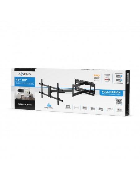 AISENS Soporte Pro Giratorio, Inclinable Y Nivelable Para Monitor tv 50kg De 43-80, Negro