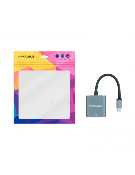 Nanocable Conversor USB-C a VGA, USB-C M-VGA H, Aluminio, Gris, 10 cm