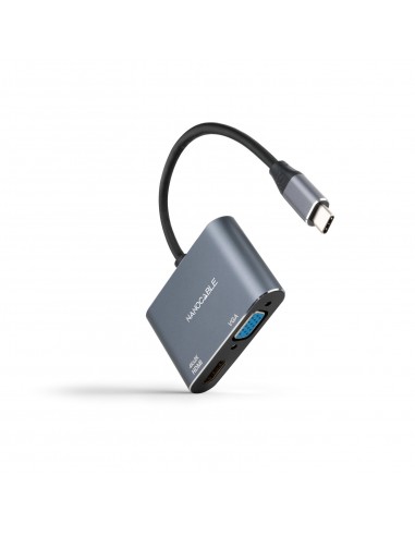 Nanocable Conversor USB-C a HDMI VGA 15 cm, Gris