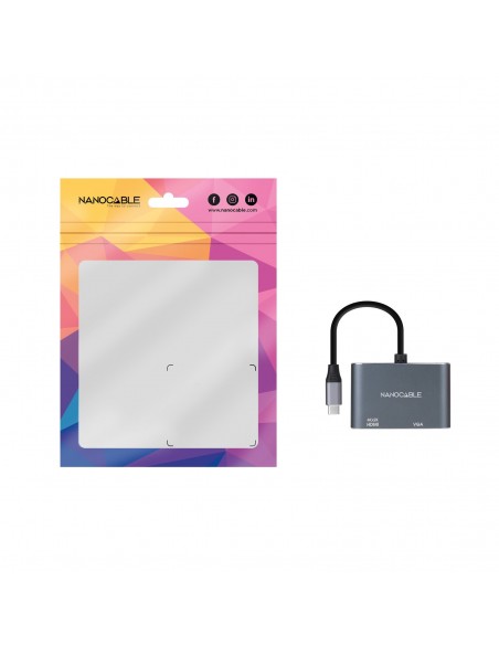Nanocable Conversor USB-C a HDMI VGA 15 cm, Gris