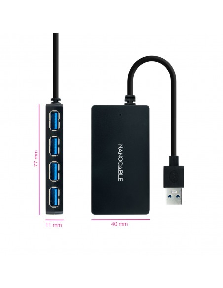 Nanocable Hub USB 3.0 con 4 Puertos de USB 3.0, USB-A M-USB 3.0 H, Negro, 15 cm Nanocable Hub USB 3.0 con 4 Puertos de USB 3.0, USB-A M-USB 3.0 H, Negro, 15 cm