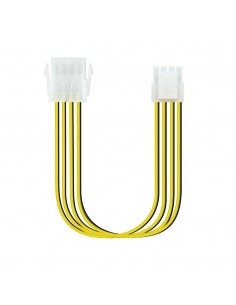 TooQ Cable de Alimentación Extensor para Fuentes de Alimentación, 8 Pines H-4+4 Pines M, Negro Amarillo, 30 cm