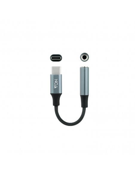 Nanocable Cable Adaptador Audio USB-C M a Jack 3.5 H, 11 cm, Negro Gris