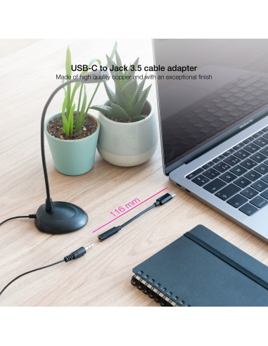 Nanocable Cable Adaptador Audio USB-C M a Jack 3.5 H, 11 cm, Negro