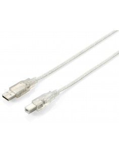 Equip 128653 cable USB 1 m USB 2.0 USB A USB B Plata, Transparente