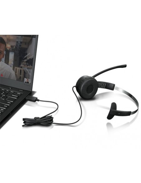 Lenovo 100 Mono Auriculares Alámbrico Diadema Oficina Centro de llamadas USB tipo A Negro