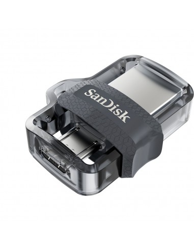 SanDisk Ultra Dual m3.0 unidad flash USB 64 GB USB Type-A   Micro-USB 3.2 Gen 1 (3.1 Gen 1) Negro, Plata, Transparente