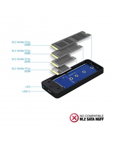 TooQ TQE-2280B caja para disco duro externo Caja externa para unidad de estado sólido (SSD) Negro M.2
