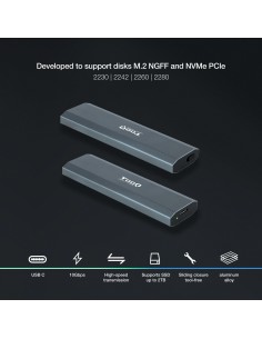 TooQ Shura Caja externa para unidad de estado sólido (SSD) Gris M.2 2