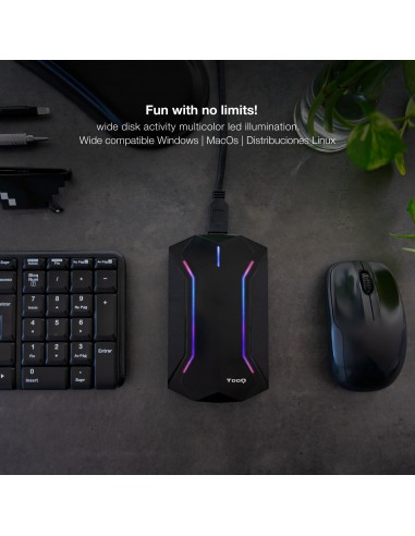 TooQ TQE-2599RGB caja para disco duro externo Carcasa de disco duro SSD Negro 2.5"