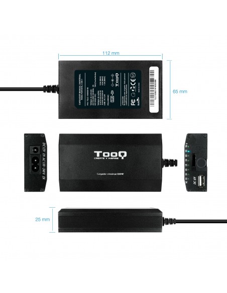 TooQ CARGADOR UNIVERSAL PORTATIL TQLC-100BS01M 100W 3 EN 1 USB