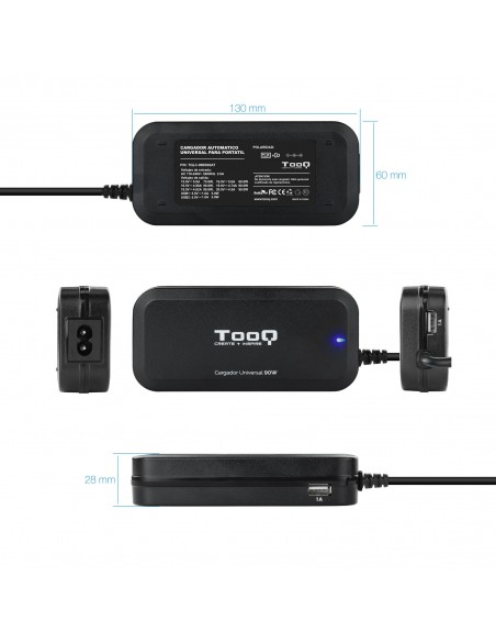 TooQ TQLC-90BS02AT adaptador e inversor de corriente Interior 90 W Negro