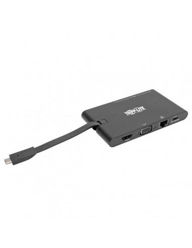 Tripp Lite U442-DOCK3-B Estación de Conexión USB C - 4K HDMI, VGA, USB 3.2 Gen 1, Hub USB A y USB C, GbE, Tarjeta de Memoria,