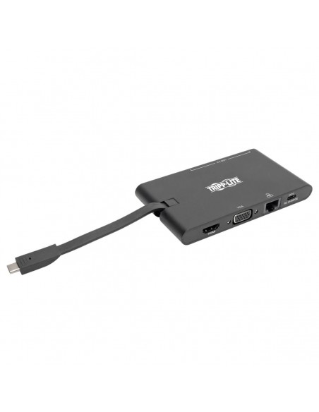 Tripp Lite U442-DOCK3-B Estación de Conexión USB C - 4K HDMI, VGA, USB 3.2 Gen 1, Hub USB A y USB C, GbE, Tarjeta de Memoria,