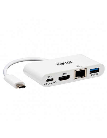 Tripp Lite U444-06N-H4GU-C Adaptador Multipuerto USB-C, 4K HDMI, Puerto USB-A, GbE y Carga PD, HDCP, Blanco