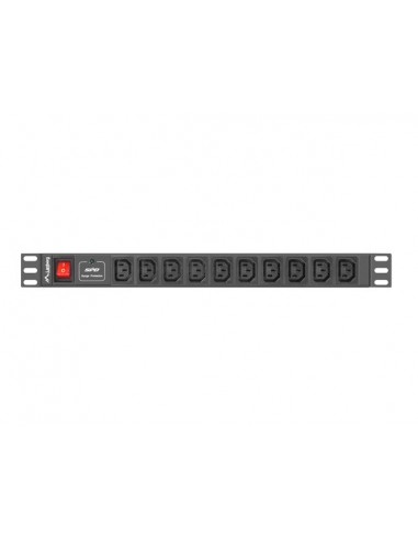 Lanberg PDU-10I-0200-IEC-BK unidad de distribución de energía (PDU) 10 salidas AC 1U Negro