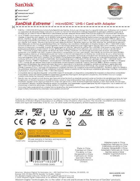 SanDisk Extreme 64 GB MicroSDXC UHS-I Clase 10