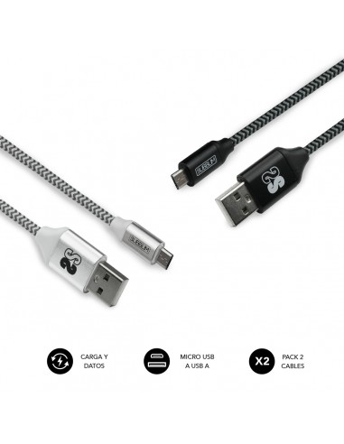 SUBBLIM PACK 2 CABLES USB A MICRO USB (2.4A) 1M BLACK SILVER