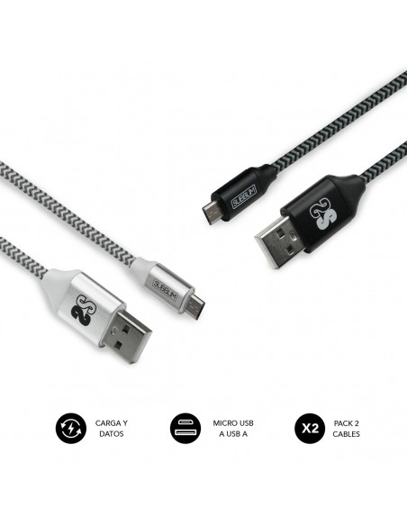 SUBBLIM PACK 2 CABLES USB A MICRO USB (2.4A) 1M BLACK SILVER SUBBLIM PACK 2 CABLES USB A MICRO USB (2.4A) 1M BLACK SILVER