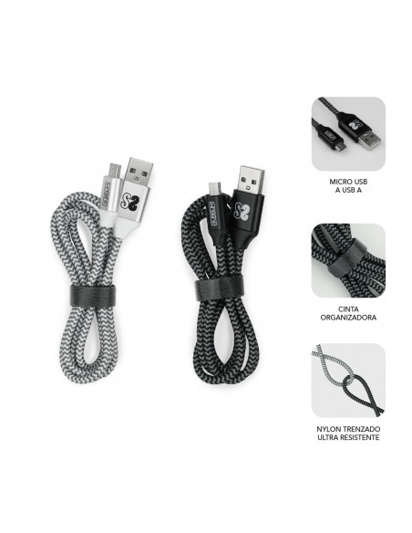 SUBBLIM PACK 2 CABLES USB A MICRO USB (2.4A) 1M BLACK SILVER SUBBLIM PACK 2 CABLES USB A MICRO USB (2.4A) 1M BLACK SILVER