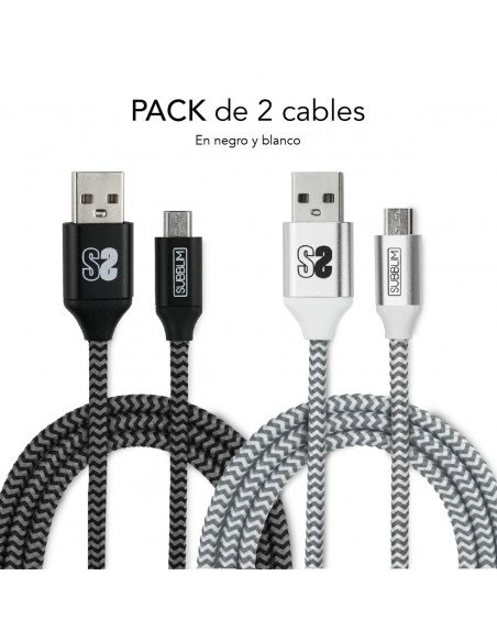 SUBBLIM PACK 2 CABLES USB A MICRO USB (2.4A) 1M BLACK SILVER SUBBLIM PACK 2 CABLES USB A MICRO USB (2.4A) 1M BLACK SILVER