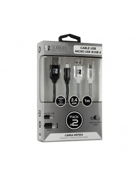 SUBBLIM PACK 2 CABLES USB A MICRO USB (2.4A) 1M BLACK SILVER SUBBLIM PACK 2 CABLES USB A MICRO USB (2.4A) 1M BLACK SILVER