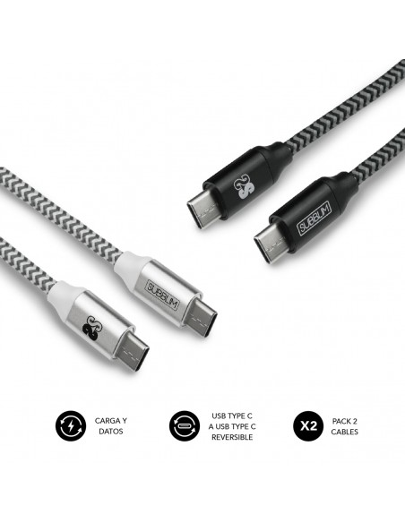 SUBBLIM PACK 2 CABLES USB TIPO USB-C A USB-C 1 M BLACK SILVER SUBBLIM PACK 2 CABLES USB TIPO USB-C A USB-C 1 M BLACK SILVER