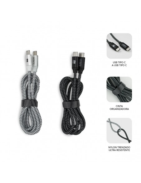 SUBBLIM PACK 2 CABLES USB TIPO USB-C A USB-C 1 M BLACK SILVER SUBBLIM PACK 2 CABLES USB TIPO USB-C A USB-C 1 M BLACK SILVER