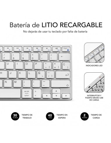 SUBBLIM Teclado Wireless Bluetooth Aluminio Advance Compact Silver