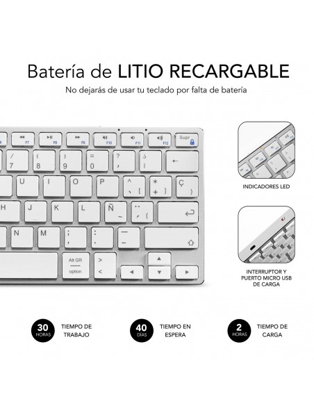 SUBBLIM Teclado Wireless Bluetooth Aluminio Advance Compact Silver