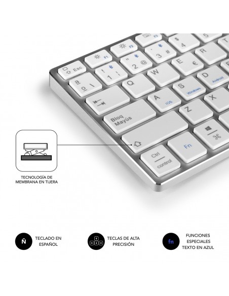 SUBBLIM Teclado Wireless Bluetooth Aluminio Advance Compact Silver