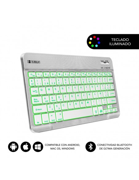 SUBBLIM Teclado Retroiluminado Bluetooth Smart Backlit BT Keyboard Silver