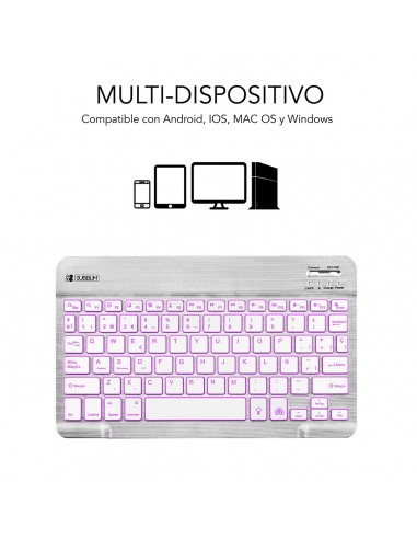 SUBBLIM Teclado Retroiluminado Bluetooth Smart Backlit BT Keyboard Silver