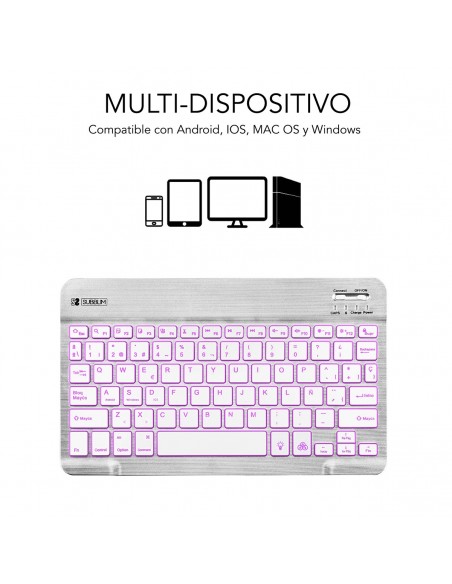 SUBBLIM Teclado Retroiluminado Bluetooth Smart Backlit BT Keyboard Silver