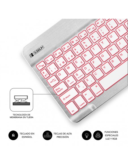 SUBBLIM Teclado Retroiluminado Bluetooth Smart Backlit BT Keyboard Silver