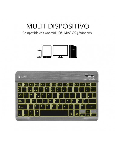 SUBBLIM Teclado Retroiluminado Bluetooth Smart Backlit BT Keyboard Grey