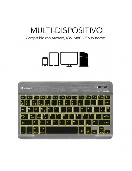 SUBBLIM Teclado Retroiluminado Bluetooth Smart Backlit BT Keyboard Grey