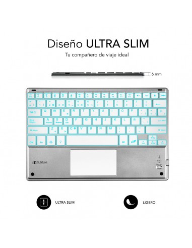SUBBLIM Teclado Bluetooth Smart Backlit BT Keyboard Touchpad Silver