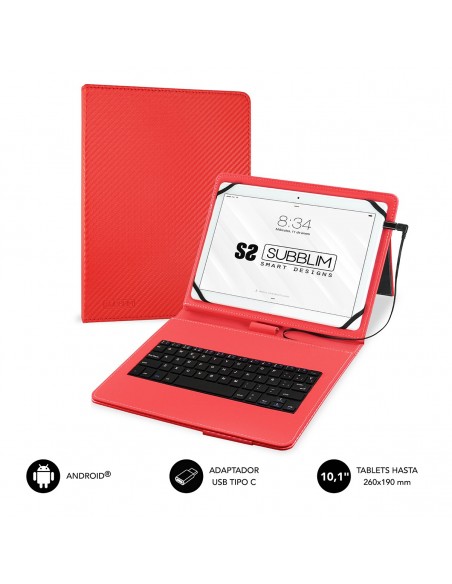 SUBBLIM Funda con Teclado Micro USB - USB C KEYTAB PRO USB 10,1" Red SUBBLIM Funda con Teclado Micro USB - USB C KEYTAB PRO USB 10,1" Red