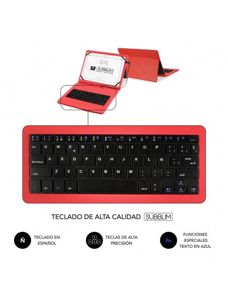 SUBBLIM Funda con Teclado Micro USB - USB C KEYTAB PRO USB 10,1" Red