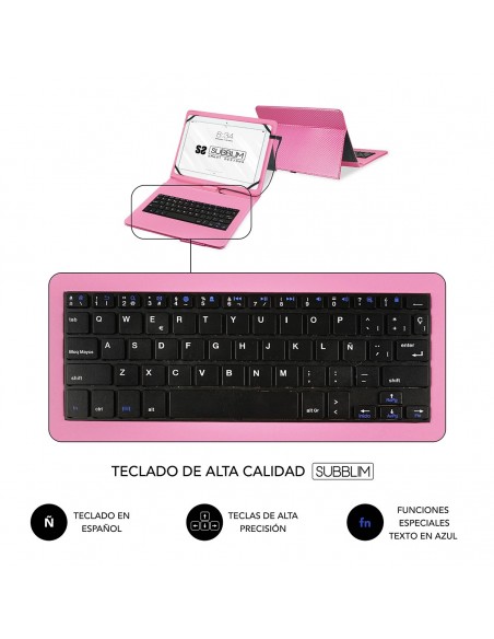 SUBBLIM Funda con Teclado Micro USB - USB C KEYTAB PRO USB 10,1" Pink