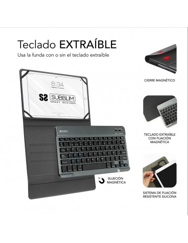 SUBBLIM Funda con Teclado KEYTAB PRO BLUETOOTH 10,1" Grey