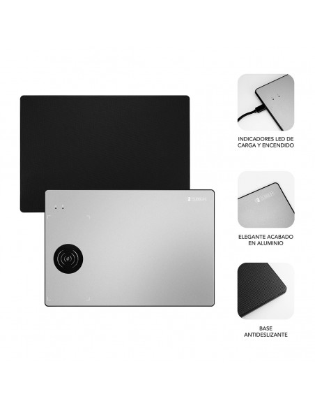 SUBBLIM Alfombrilla con cargador Inalámbrico Mousepad Wireless Charger Aluminum Silver 10W