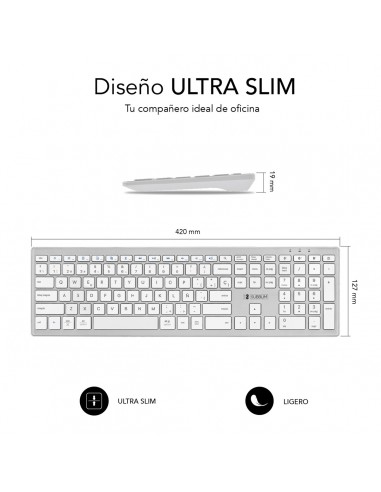SUBBLIM Teclado Completo delgado inalámbrico Bluetooth Pure Extended Silver