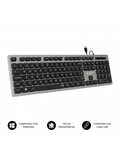 SUBBLIM Teclado Ergonómico con cable USB Plano Silencioso Gris Negro Ergo