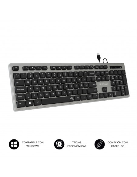 SUBBLIM Teclado Ergonómico con cable USB Plano Silencioso Gris Negro Ergo