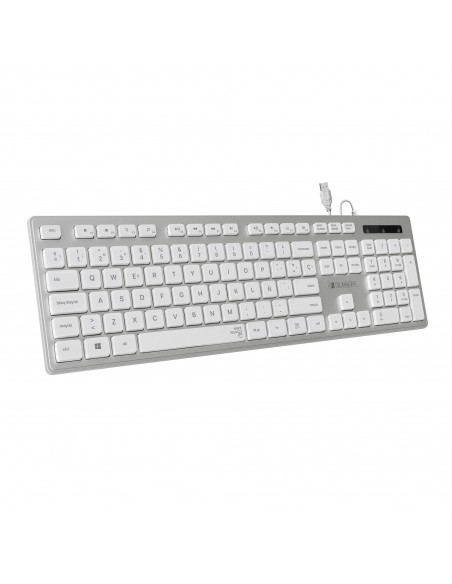 SUBBLIM Teclado Ergonómico con cable USB Plano Silencioso Plateado Blanco Ergo SUBBLIM Teclado Ergonómico con cable USB Plano Silencioso Plateado Blanco Ergo